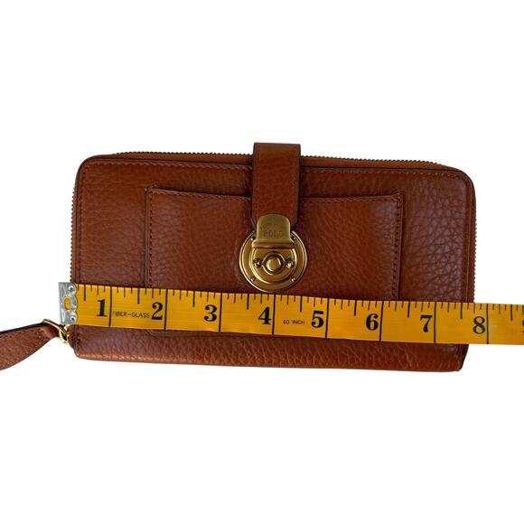 Polo Ralph Lauren Vintage Leather Zip Around Wallet Brass Twist Lock - Picture 10 of 11